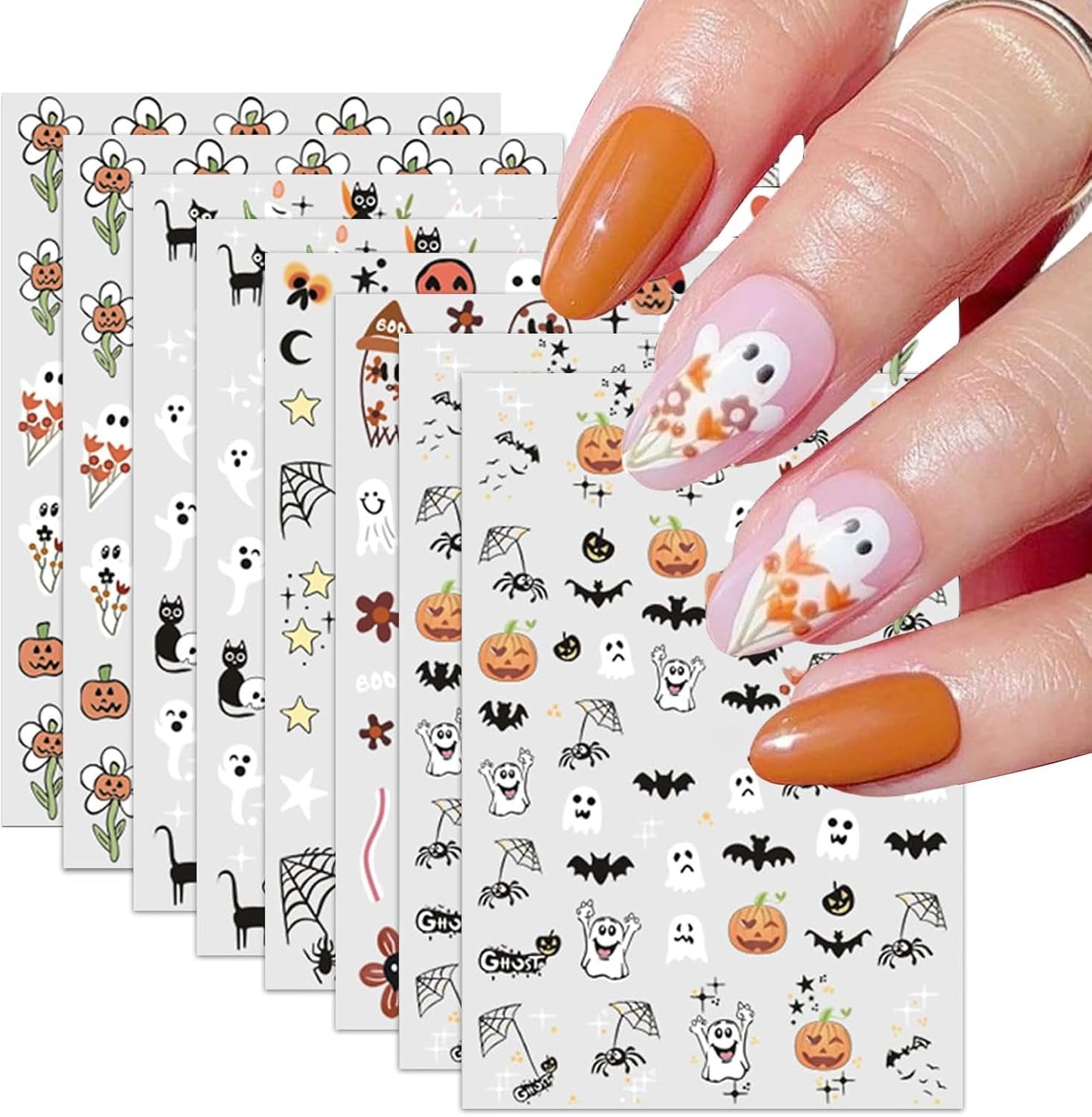 Nagelsticker Halloween, 8 Blätter Halloween Nagelsticker, Kürbis Nail Sticker, Nail Art, Nagel Charms, Nagel Zubehör, Nageldesign, Natale (tipo A)
