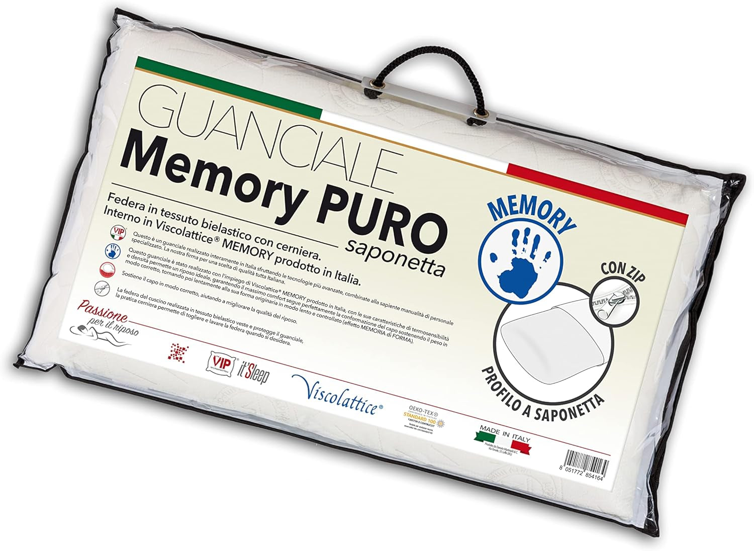V.I.P. Cuscino Memory Very Important Pillow, Bianco, 50 X 80 Cuscini standard Naty Shop Titolo predefinito