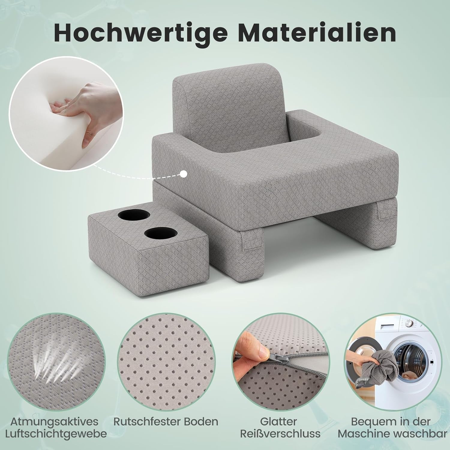 Cuscino da lettura per letto e divano, cuscino per libri, liberamente abbinabile con portabevande e fodera lavabile, cuscino da scrivania regolabile per laptop per leggere, giocare, lavorare, scrivere (Grigio)