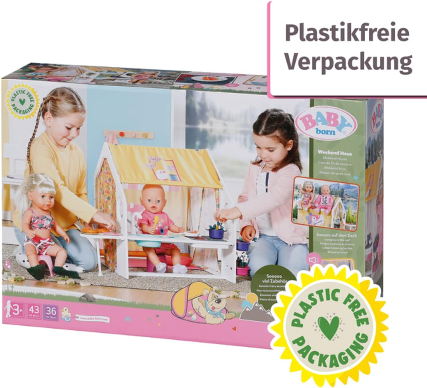 BABY Born Casa delle bambole, Casa del fine settimana con funzione luce e suono, pannelli laterali apribili, lavello, griglia e tanti accessori, 832752, Zapf Creation