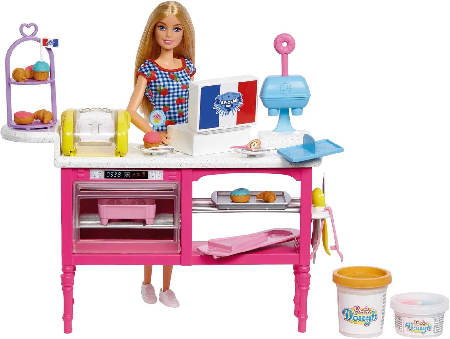 Barbie Malibu Roberts bambola e set da forno da 18 pezzi, inclusi pasta da gioco e ciambella, stampi per croissant e muffin, dai 3 anni in su, HJY19