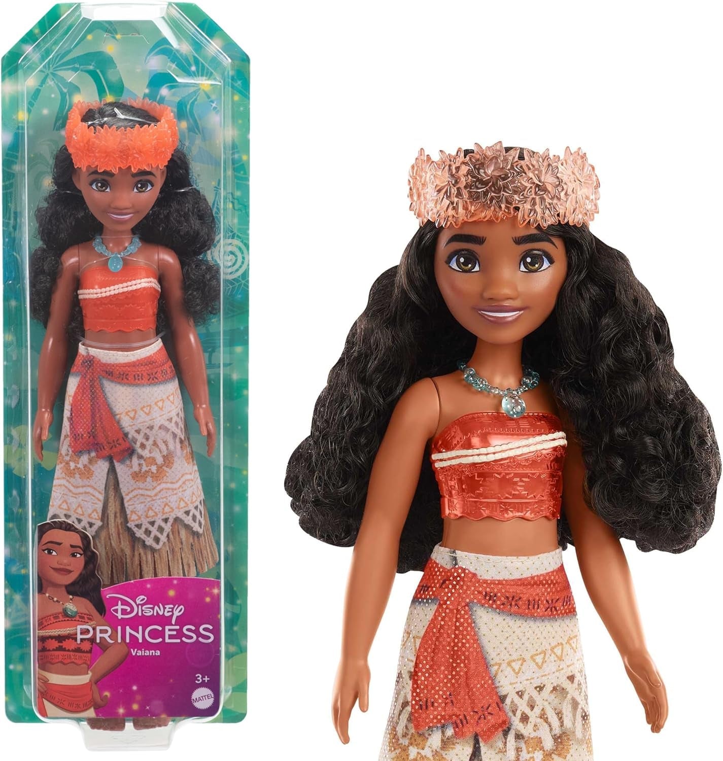 Mattel DISNEY Vaiana - Bambola alla moda articolata con vestito glitterato, fascia per capelli e collana staccabili, per bambini dai 3 anni in su, HPG68