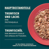 Filetti tritati in brodo con tonno e salmone, preparati con ingredienti naturali, Lily's Kitchen, alimento umido per gatti adulti, scatola da 70g