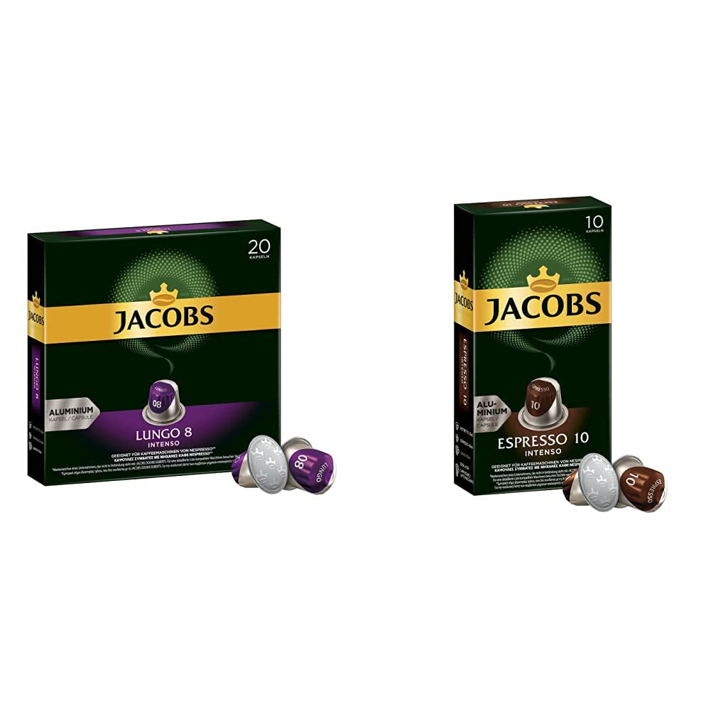 Kaffeekapseln Lungo Intenso, Intensità 8 von 12, 200 Capsule compatibili Nespresso®*, 10 x 20 Getränke & Kapseln Espresso Intenso, Intensità 10.100 Kaffeekapseln compatibili Nespresso®*, 10x10