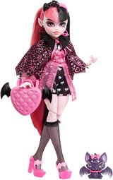 Bambola Monster High Draculaura con il suo animale domestico Conte Favoloso gatto pipistrello e accessori come zaino, libro degli incantesimi, bento box e altro ancora, HRP64 Naty Shop Dolls Vamp-tastic fashion