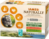 IAMS Naturally Senior Alimento umido in salsa - Alimento umido di alta qualità a base di carne e pesce per gatti anziani, Collezione Land & Sea, 12 x 85g