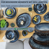 Sanger | Set di stoviglie Tokyo da 36 pezzi Set di stoviglie in porcellana per 12 persone Stoviglie moderne fatte a mano blu scuro con accenti neri | LA COLLEZIONE PREMIUM