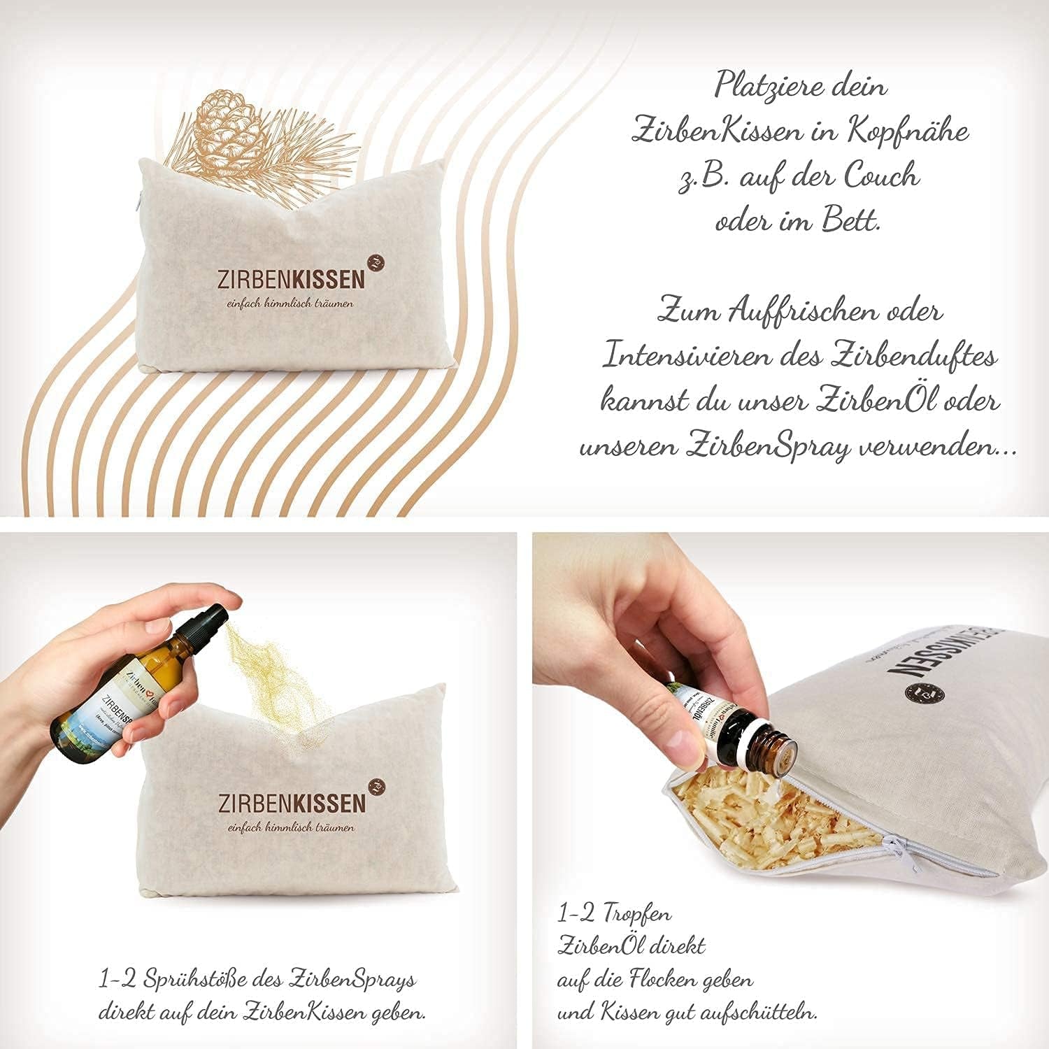 Famiglia di pino cembro Cuscino in pino cembro Semplicemente un sogno paradisiaco 30X20 cm, legno, naturale, 1 pezzo (1 confezione) Naty Shop cuscini standard