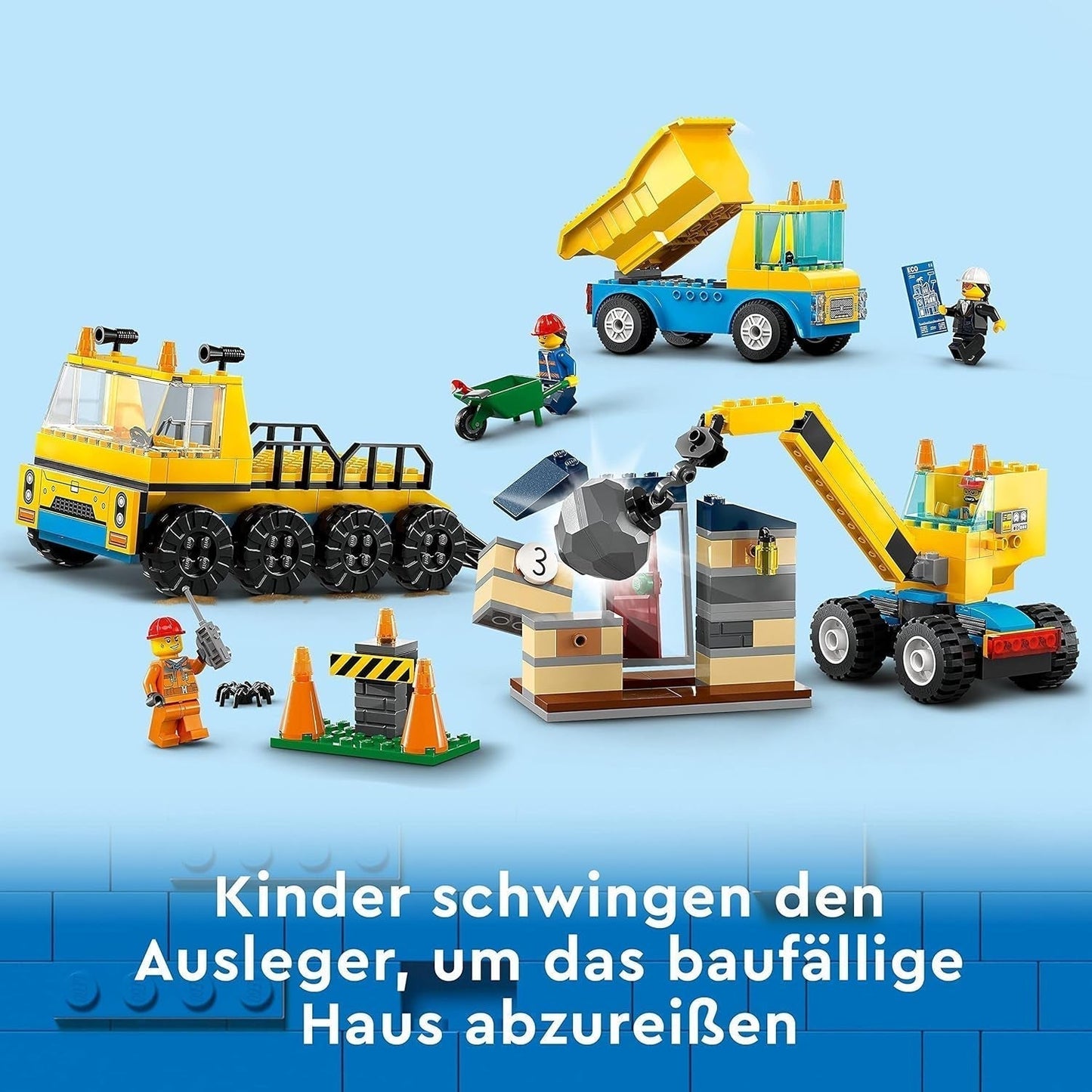 LEGO City 60391 Veicoli da costruzione e gru da demolizione, escavatore, autocarro con cassone ribaltabile e veicolo da trasporto, giocattolo educativo per bambini dai 4 anni in su Set di costruzione Besuche den LEGO-Store