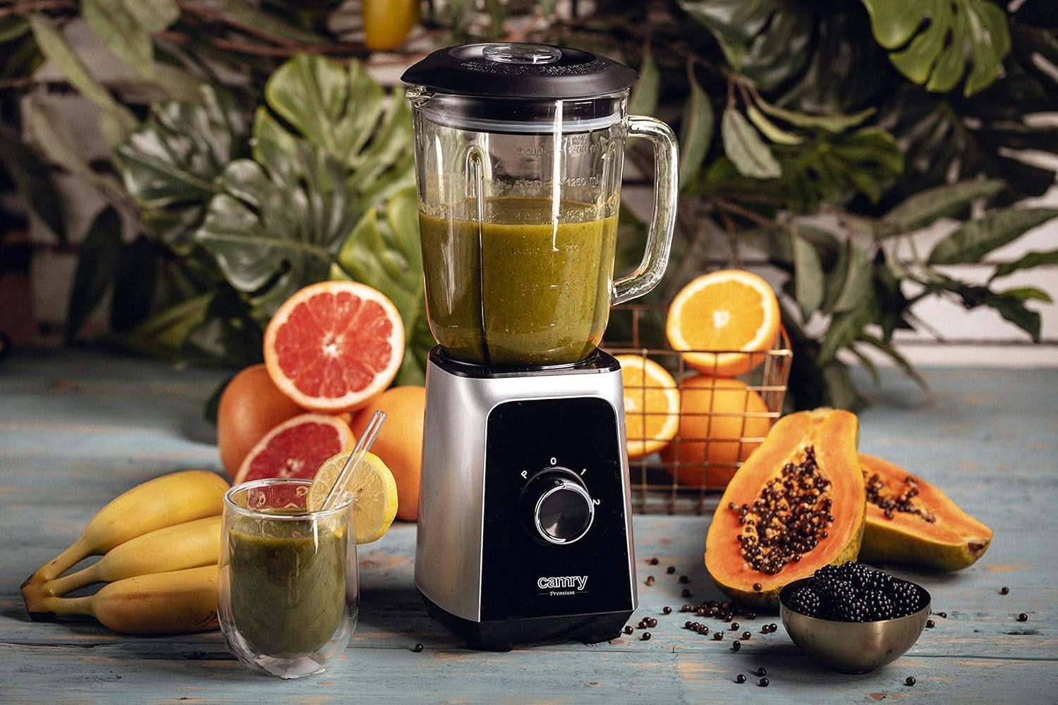 CR 4077 Robot da cucina con contenitore in vetro da 1,5 l, frullatore, mixer ad alta efficienza, mahlung, Eis-Zerkleinerung, Pulsfunktion, Edelstahlklingen, 2 Geschwindigkeiten, 1000W, Nero/Argento Kitchen Naty Shop