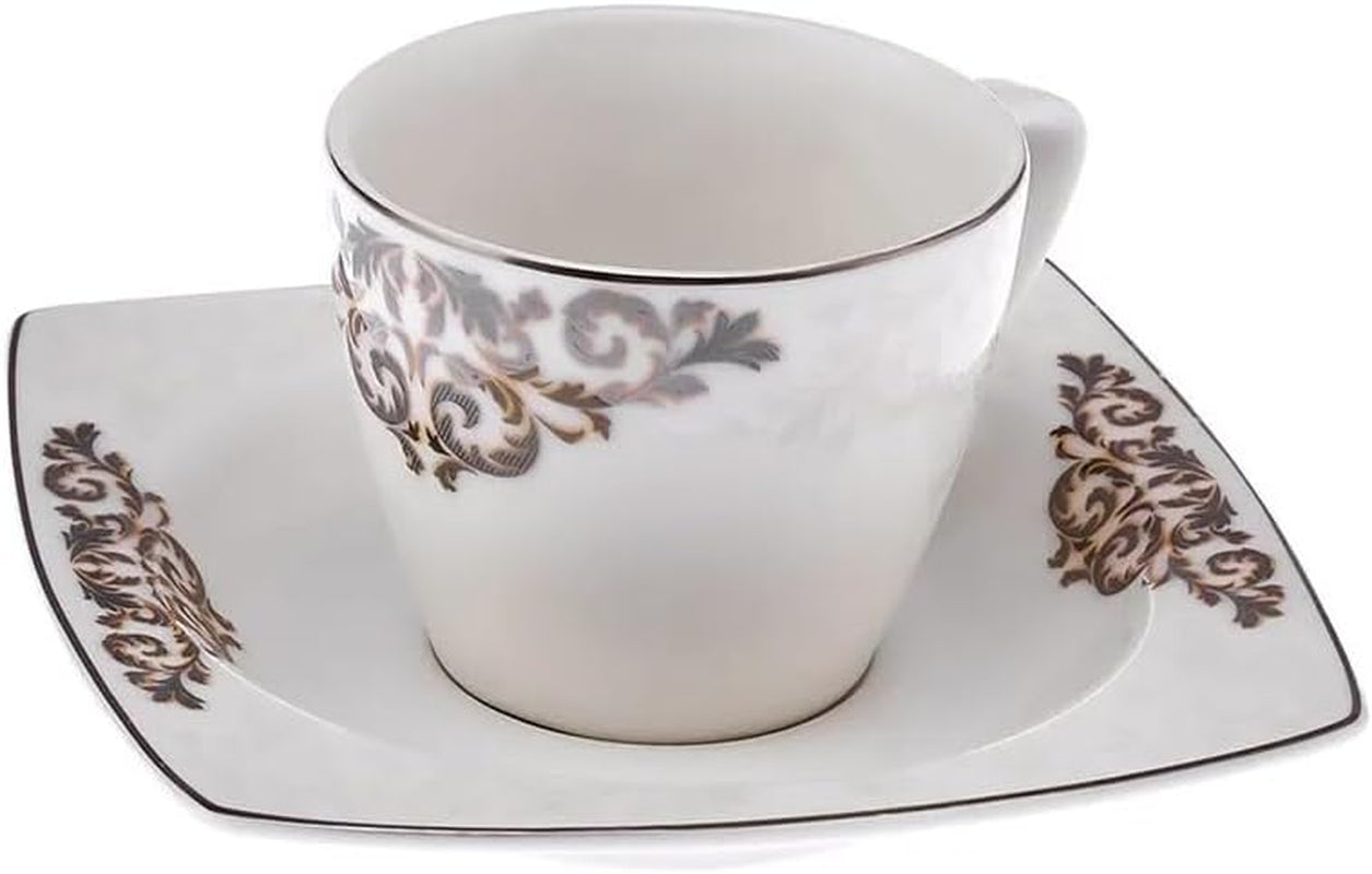 KARACA Set di tazze da caffè in porcellana Nazende - Tazze da caffè turche con piattini da 80 ml, Servizio da caffè moderno da 12 pezzi con 6 tazze da caffè e 6 piattini, Tazze da moka - Bianco