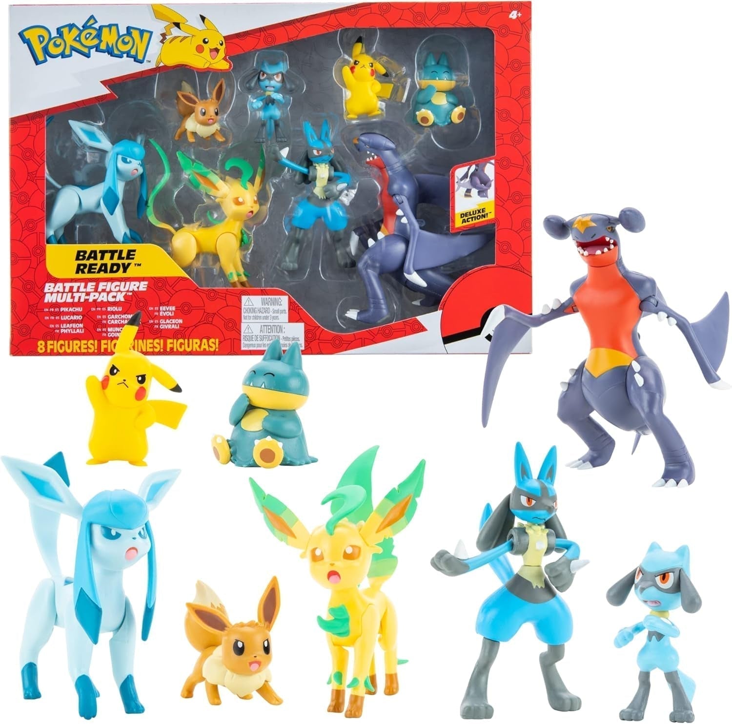 Pokemon Figure Set Confezione da 8 - Figure da 5-11 cm - Garchomp, Pikachu, Eevee, Lucario, Riolu, Munchlax, Glaceon e Leafeon - Novità 2023 - Figure d'azione giocattolo ufficiali Naty Shop Titolo predefinito