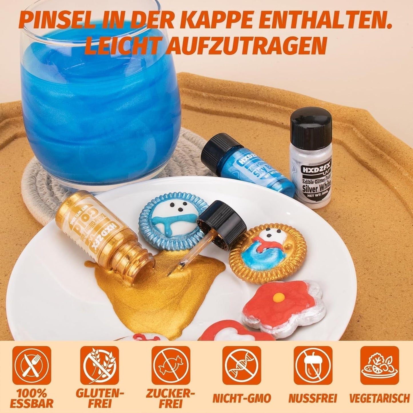 Essbarer Glitzer - 3 Torten Kuchen Deko Essbare, Metallic Lebensmittelfarbe Flüssiges, Glitter commestibili per muffin, cocktail, marshmallow - 10Ml Naty Shop