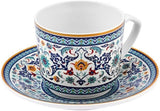 KARACA Beylerbeyi - Set di tazze da caffè turco da 12 pezzi Set di tazze da caffè espresso in porcellana da 6 con piattini Set di tazze da caffè espresso da 80 ml Design tradizionale - Blu