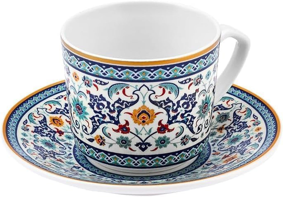 KARACA Beylerbeyi - Set di tazze da caffè turco da 12 pezzi Set di tazze da caffè espresso in porcellana da 6 con piattini Set di tazze da caffè espresso da 80 ml Design tradizionale - Blu