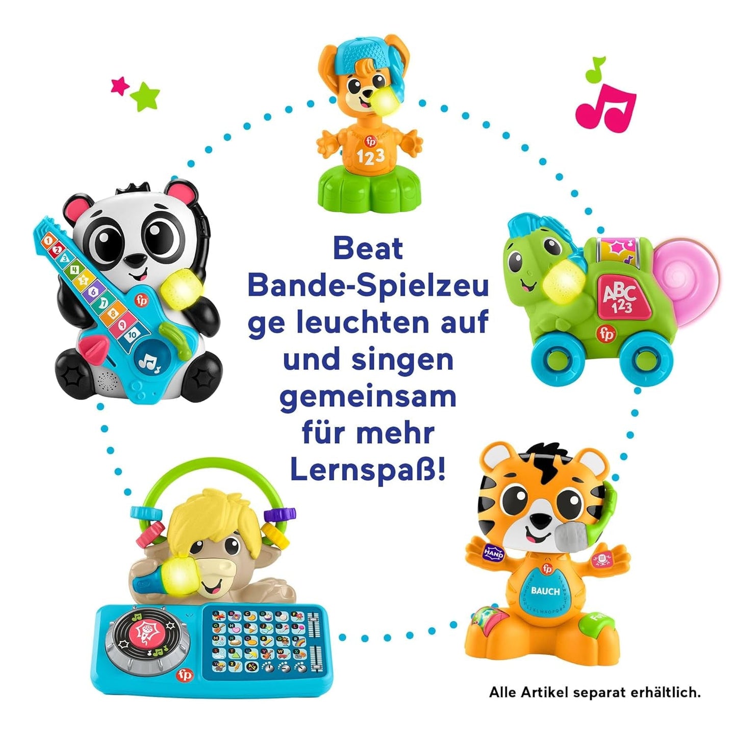Fisher-Price Beat Bande Lern & Tanz Tiger Justin Giocattolo educativo per neonati e bambini con suoni e luci per bambini da 9 mesi in su, edizione tedesca, HYL31 Giocattoli per bambini Naty Shop