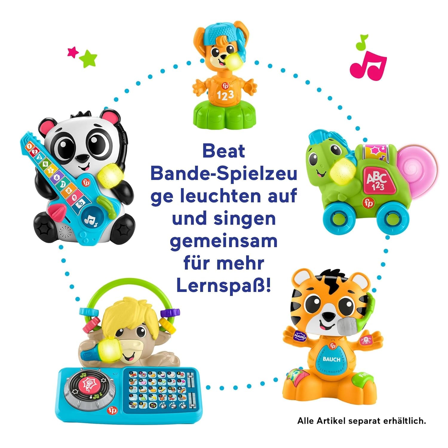 Fisher-Price Beat Bande Lern & Tanz Tiger Justin Giocattolo educativo per neonati e bambini con suoni e luci per bambini da 9 mesi in su, edizione tedesca, HYL31 Giocattoli per bambini Naty Shop