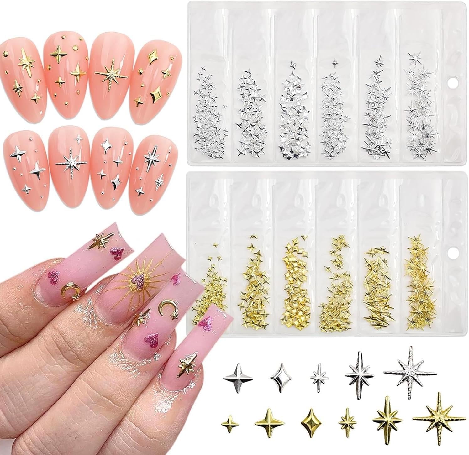 400 pz Stern Nail Charms Oro Argento, Charms Nägel Zubehör, Nagel Deko, Nail Art Zubehör, Nagel Charms, Nagel Steine, Nail Design, Charms Für Nägel