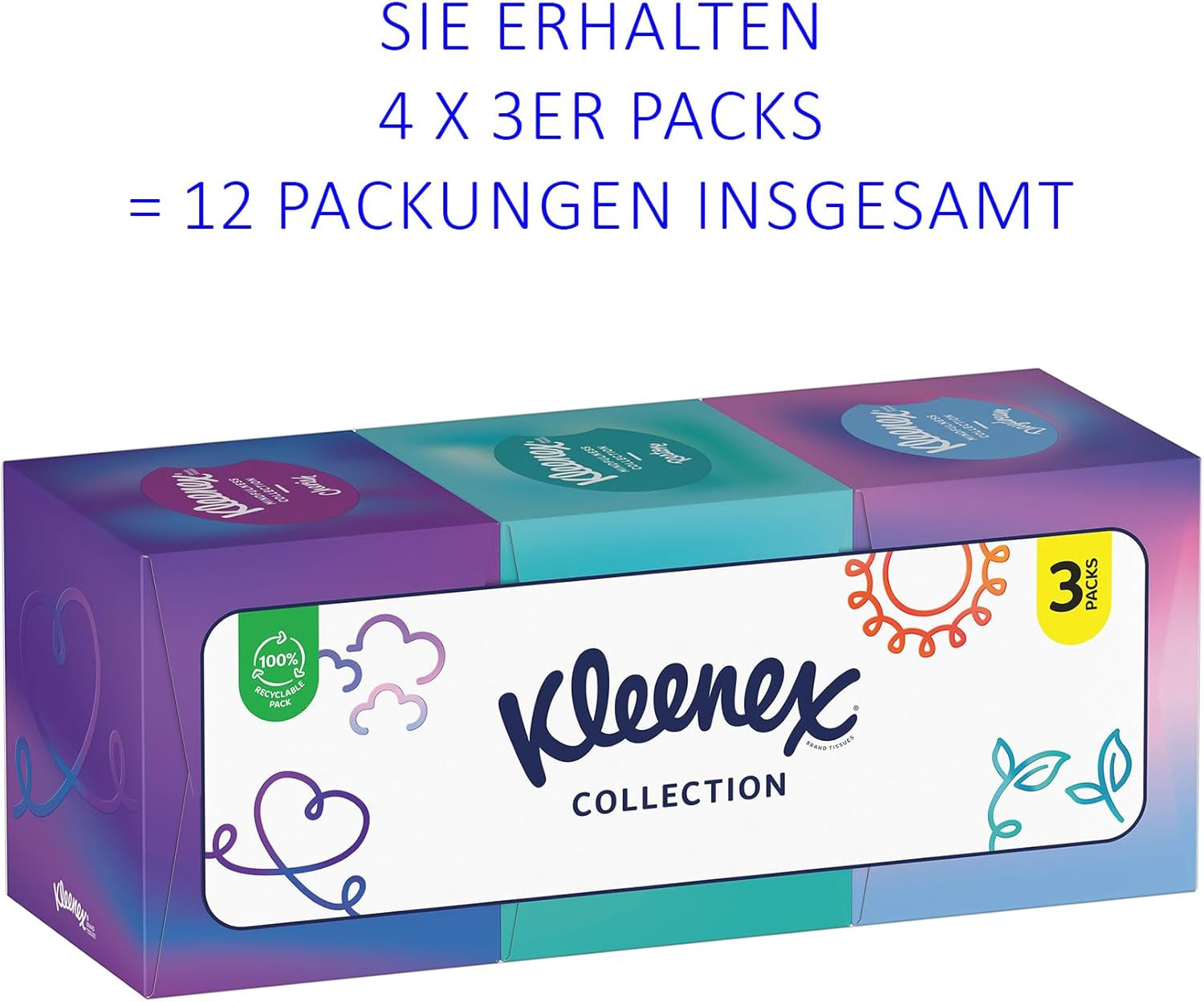 Scatole per fazzoletti cosmetici Kleenex, uso quotidiano, 3 veli, cubo da collezione, 12 x 48 fazzoletti