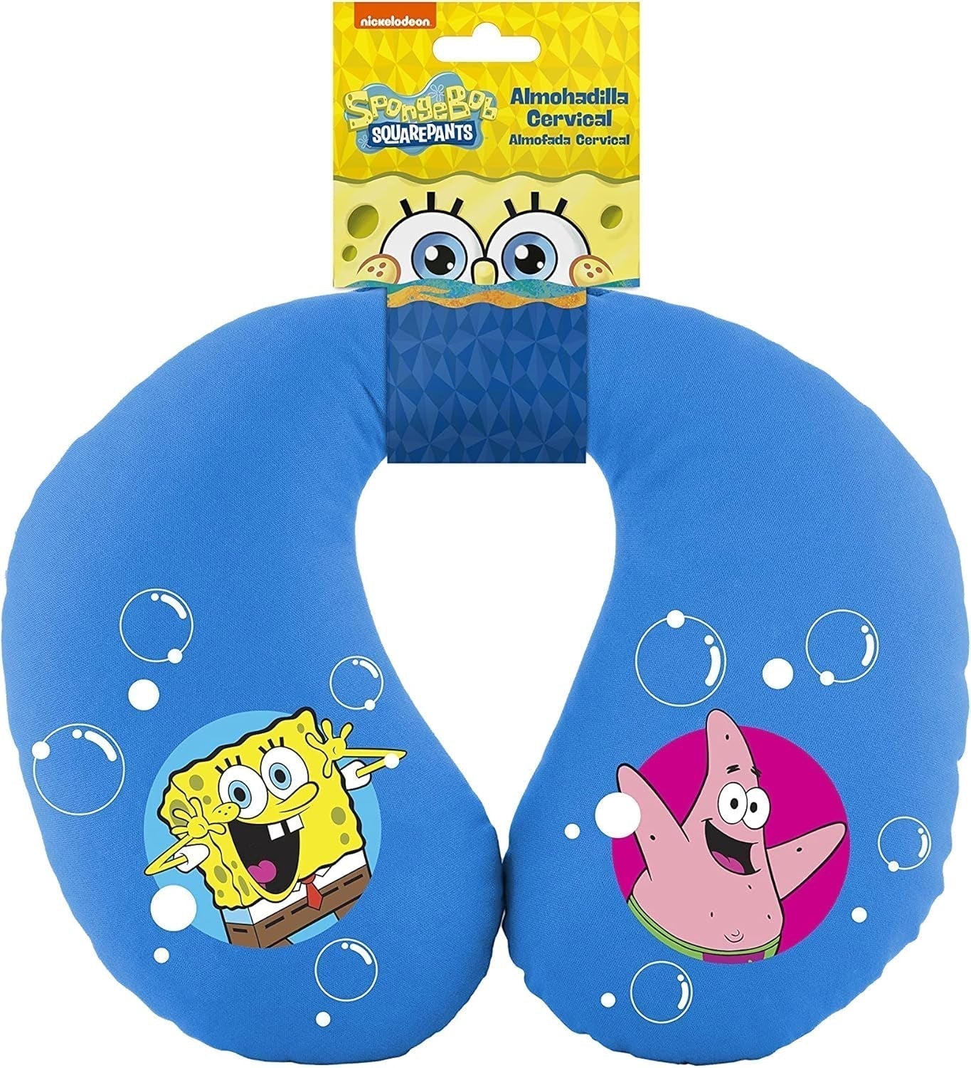 Bob Esponja Cuscino per il collo Spongebob per bambini. Cuscini da viaggio super comodi, blu Naty Shop