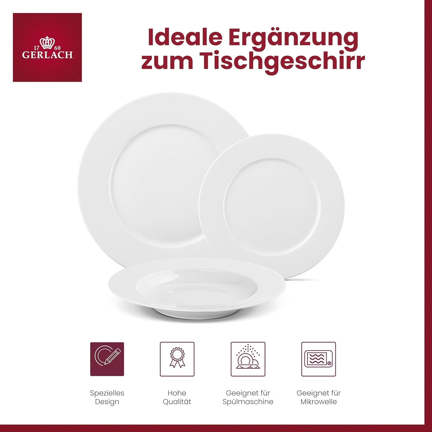 Servizio tavola Gerlach 1760 - 18 pezzi - Servizio tavola per 6 persone - Servizio piatti - Porcellana moderna, bianco