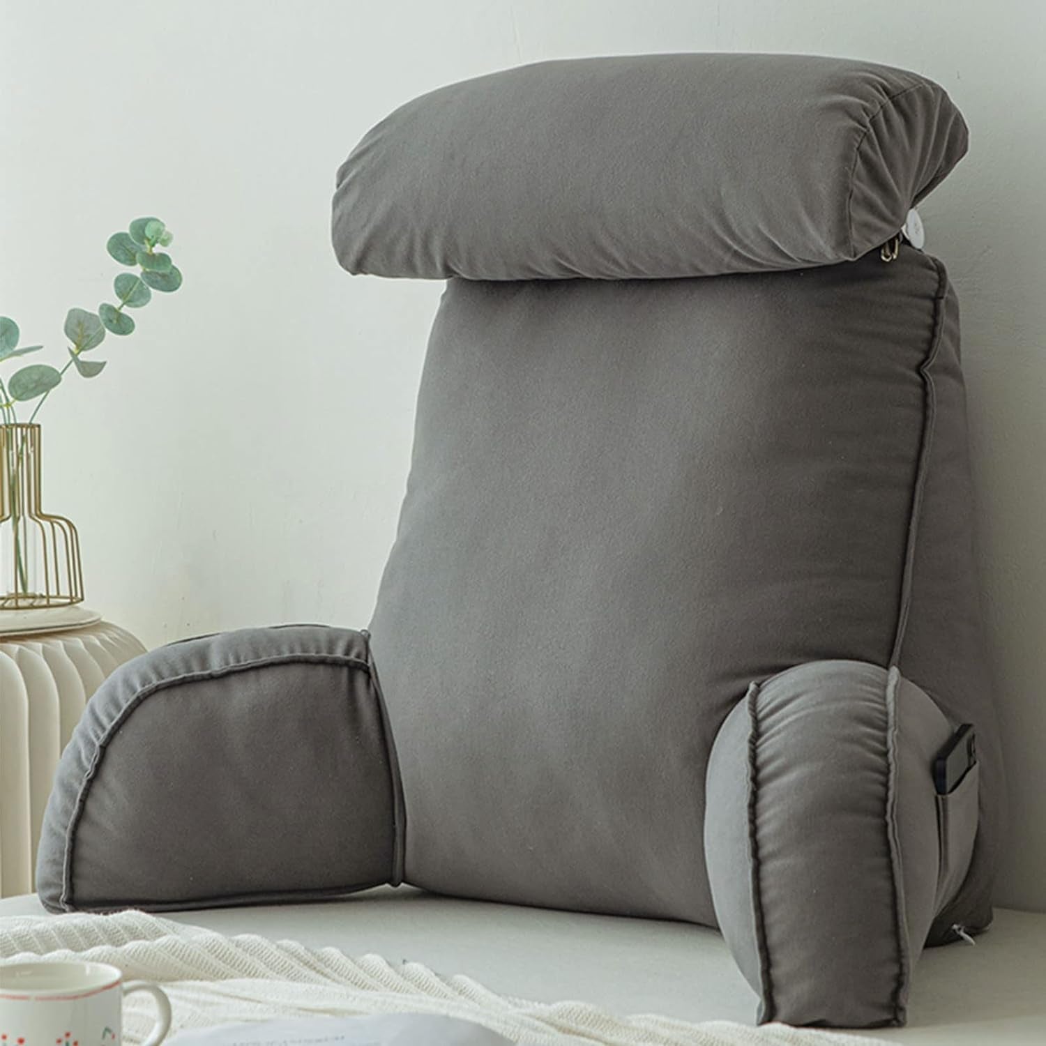 Cuscino da lettura con braccioli, Cuscino per schienale divano, Cuscino per libri da letto, con paranuca staccabile, Cuscino di supporto per sedia per rilassarsi, giocare, leggere, guardare la TV