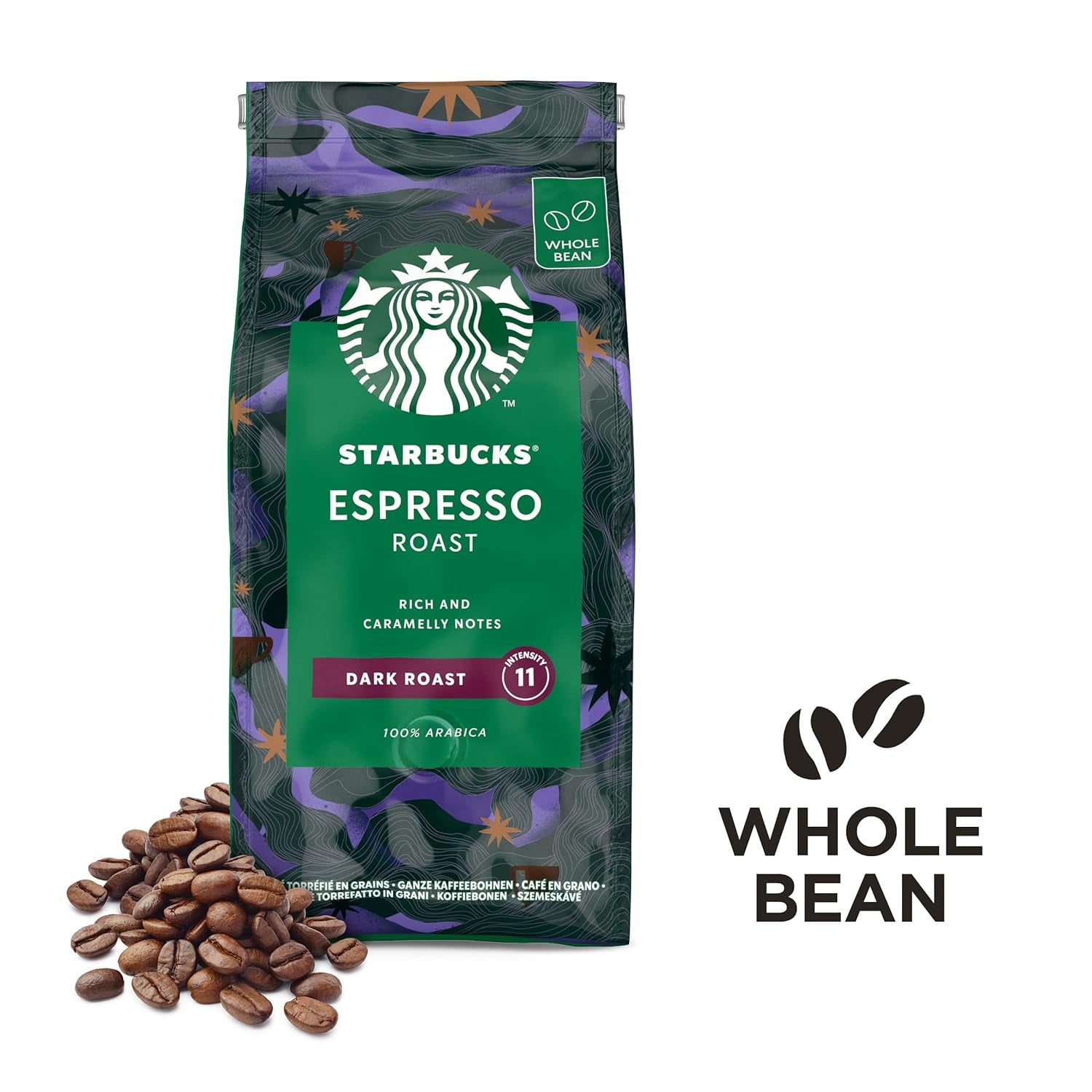 STARBUCKS Espresso Roast, Black Roast, Caffè in grani interi 200 g (Confezione da 6)