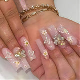 24 pezzi stampa lunga sulle unghie bara unghie artificiali fiore farfalla unghie adesive bianco marrone acrilico set di unghie punte per unghie donna primavera estate accessori per unghie