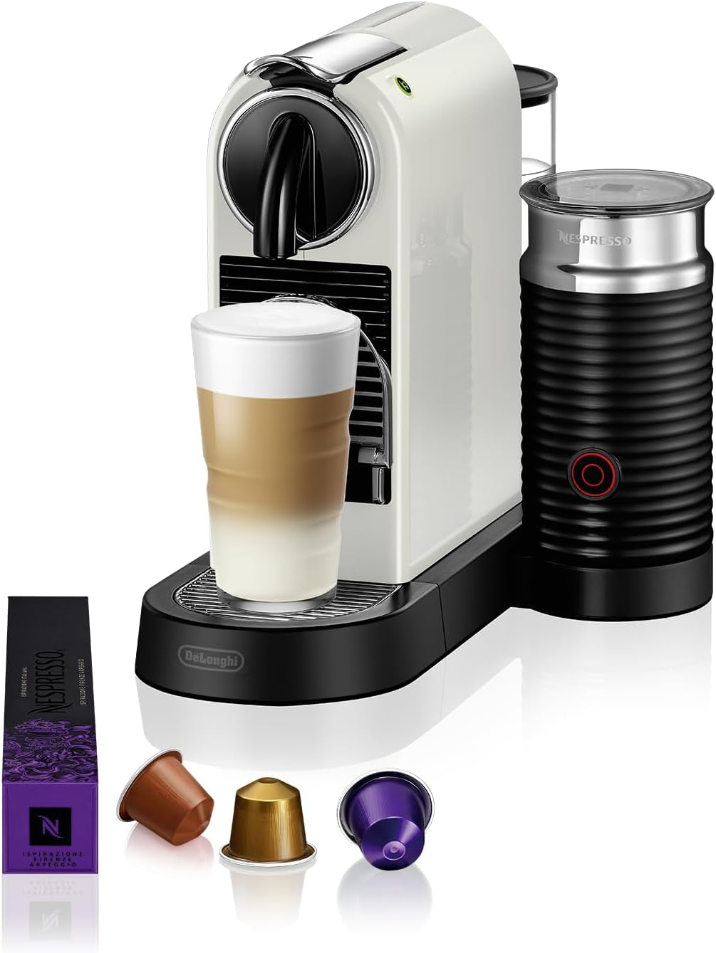 Macchina per caffè espresso a capsule Nespresso EN167.W Citiz, pompa ad alta pressione e controllo della temperatura ideale, senza Aeroccino (montatore per il latte), funzione di risparmio energetico, 1260 W, bianco crema, 37,4 x 11,9 x 25,5 cm