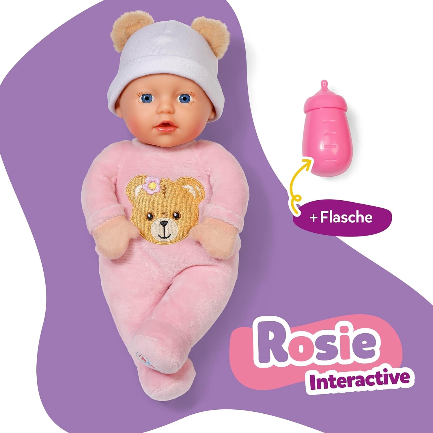 Baby Born Rosie bambola morbida 30 cm con 6 suoni e biberon, rosa