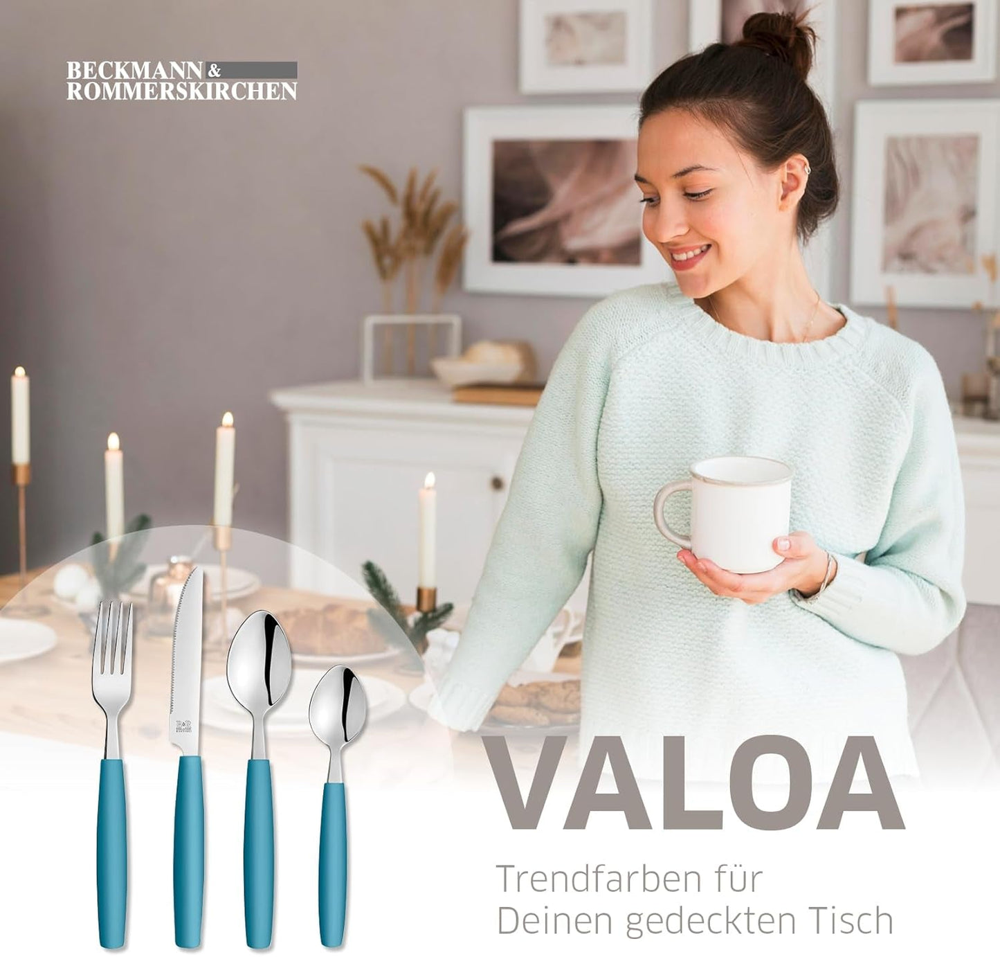 Beckmann & Rommerskirchen 2515 VALOA Besteck Set 4 persone | 16-Teilig | Olio | Spülmaschinenfest | Hochglanzpoliert | Essbesteck: 4X Messer, Gabel, Esslöffel, Kaffeelöffel Cucina Naty Shop