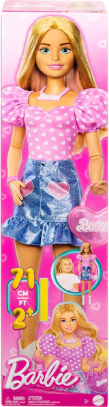 Bambola Barbie alla moda da 71 cm bionda con vestiti staccabili top rosa gonna di jeans stivali da cowboy collana e borsa HYT84
