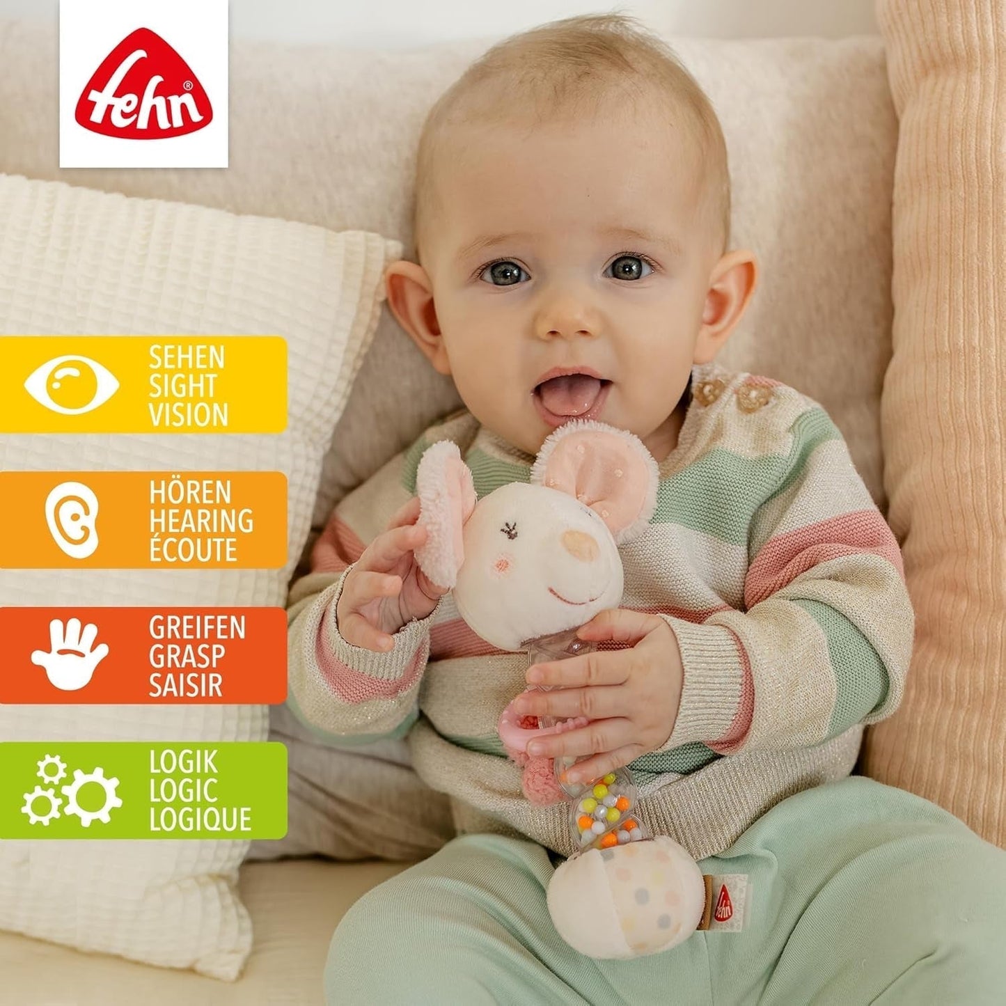 Topo Fehn Rainmaker - giocattolo per la motricità con campanello per afferrare e fare rumore - il bastone con campanello stimola giocosamente i sensi e le capacità motorie - per neonati e bambini a partire da 0 mesi Baby Toys Naty Shop