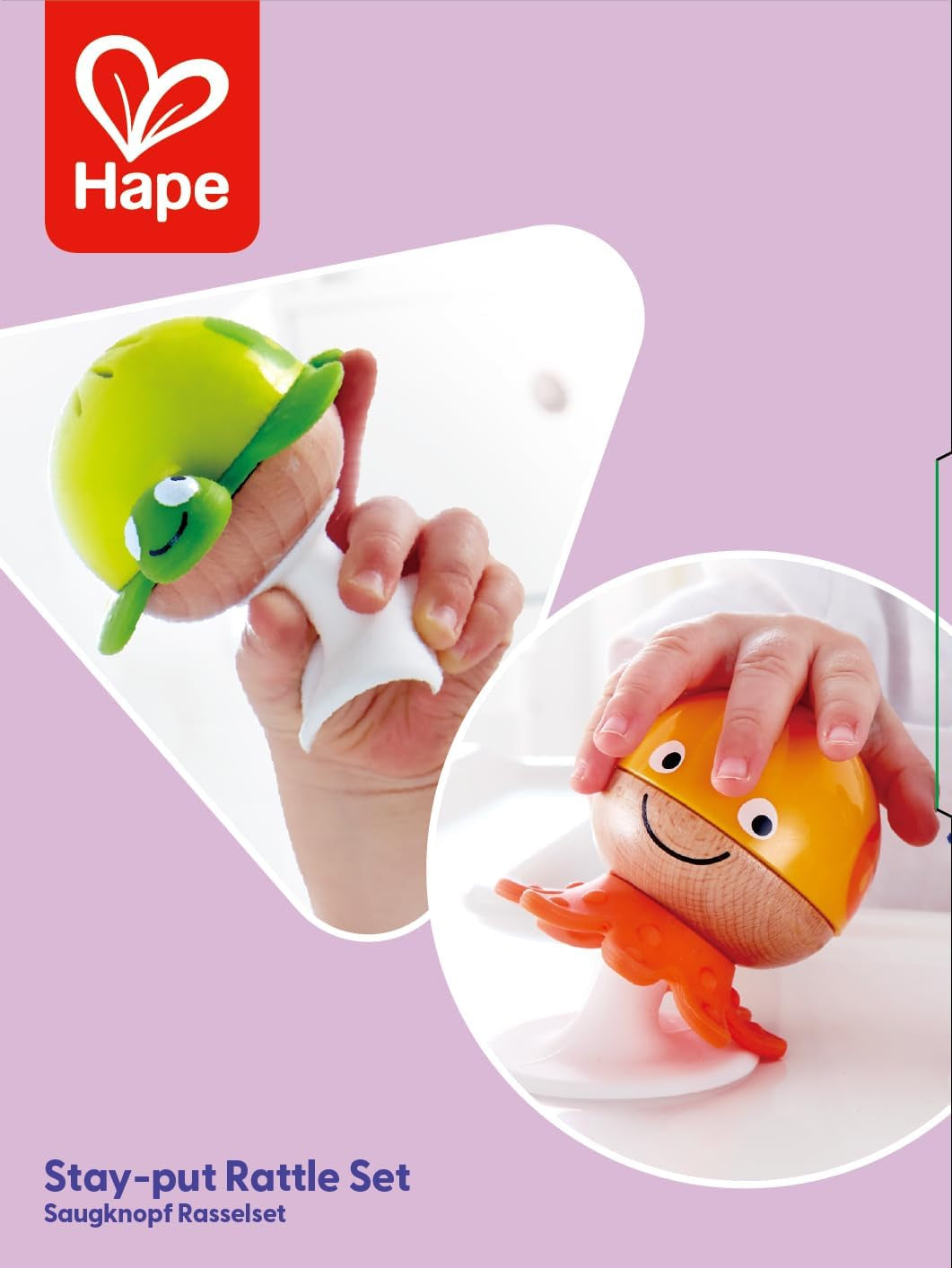 Set sonaglio con ventosa Hape | Tre animali con elementi di dentizione, tartaruga, polpo e balena | Giocattolo didattico da 0 mesi Bebe Toys Naty Shop