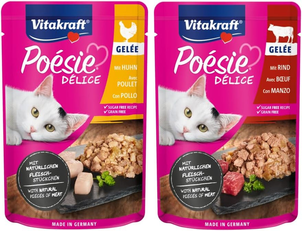 Vitakraft Poésie Délice, Country Selection, Nassfutter Katze, Katzennassfutter Gelee, con pollo, con manzo (1 confezione da 6x 85 g)