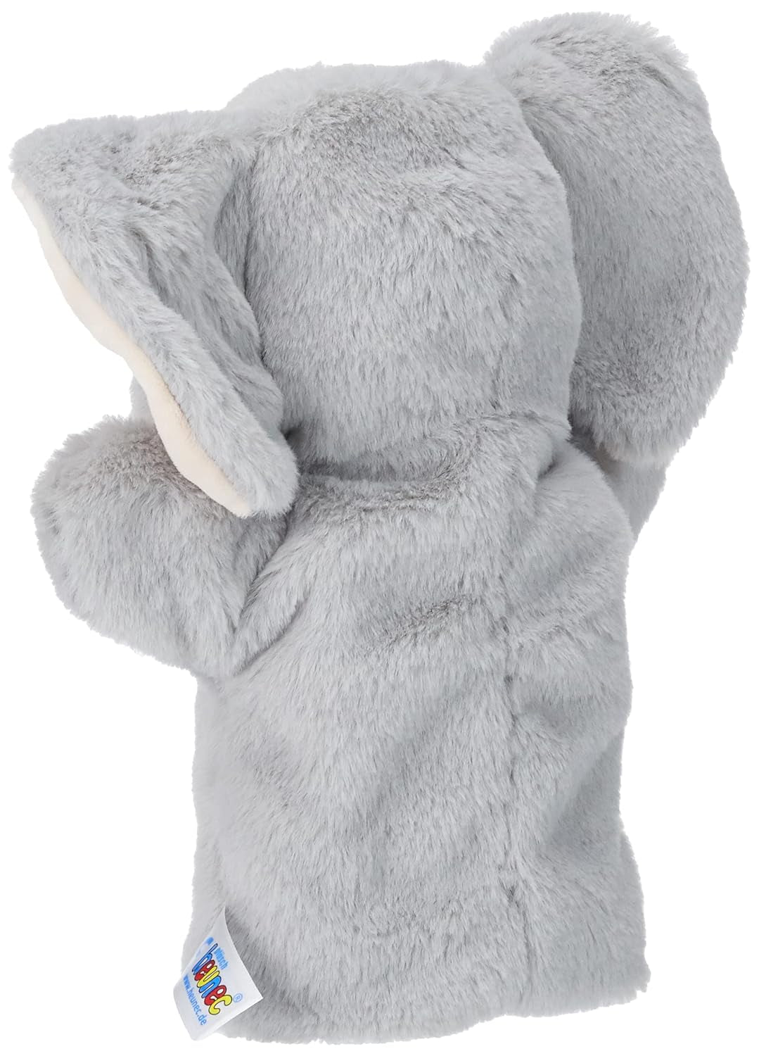 394070 Elefante burattino da mano, grigio Giocattoli Bebe Naty Shop