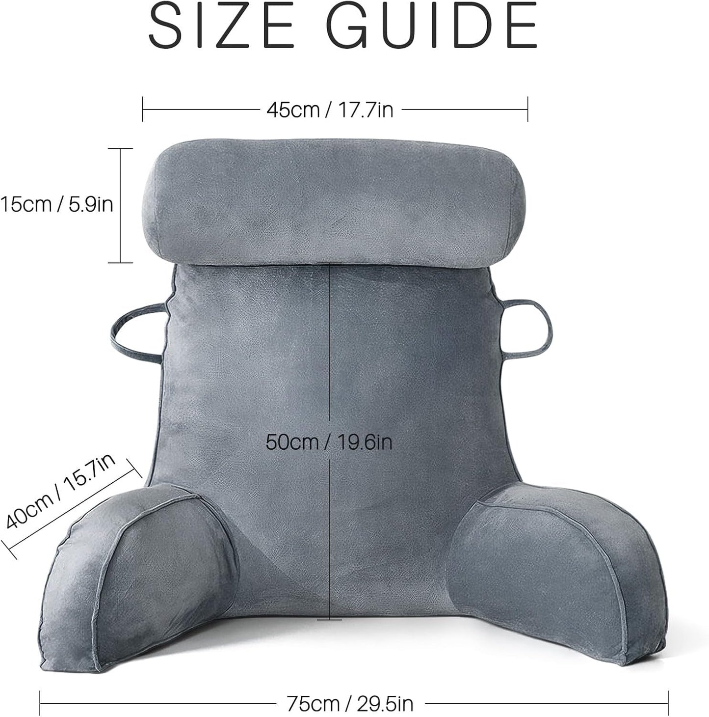 Cuscino da lettura XL per letto e divano con paranuca staccabile, cuscino per la schiena ideale per adulti con memory foam per leggere, lavorare, giocare, guardare la TV, rilassarsi (Grigio)
