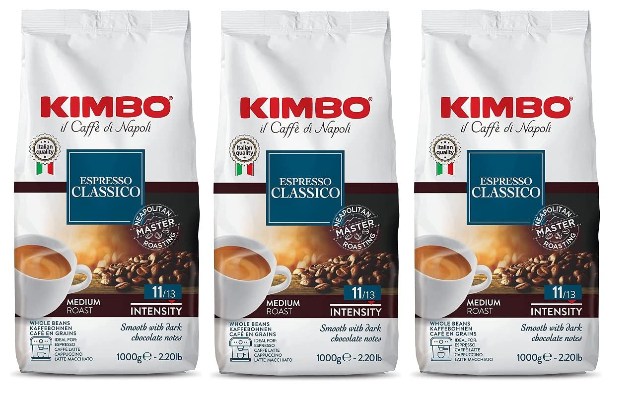 3x Caffè Espresso Classico in Grani, Tostatura Media, Caffè Interi, Tostatura Media, Busta da 1kg, Caffè Napoli