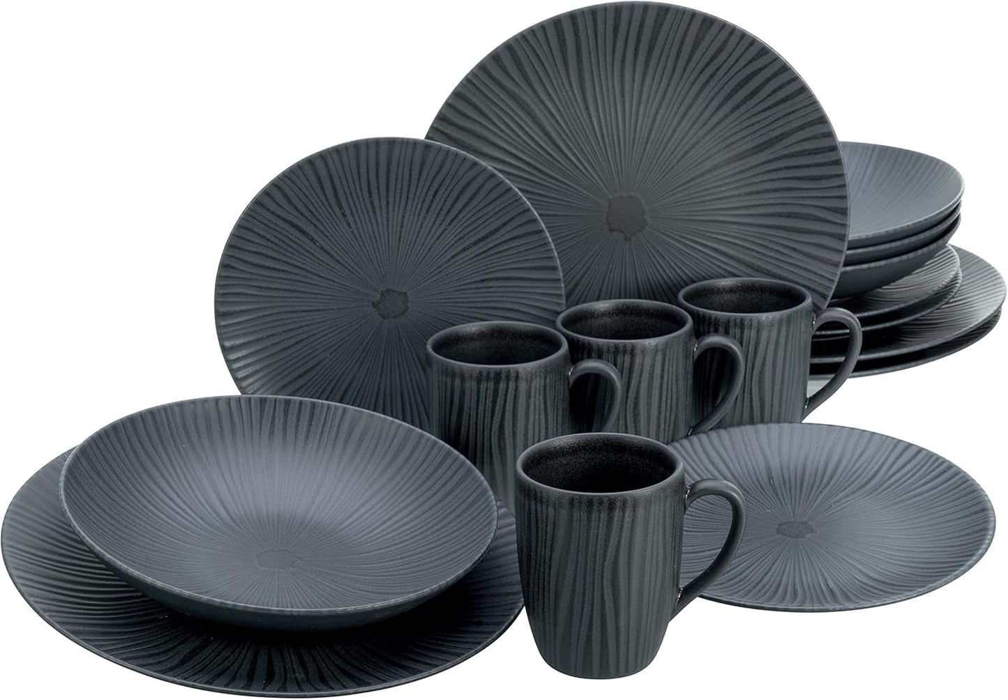 CreaTable, 20537, serie Vesuvio Black, set di stoviglie da 16 pezzi, servizio combinato in porcellana, lavabile in lavastoviglie e adatto al microonde, prodotto in Portogallo