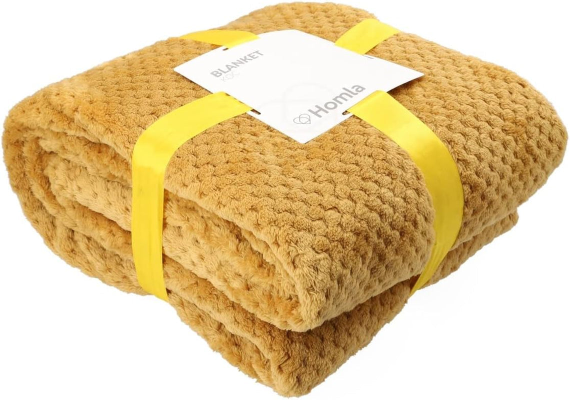 HOMLA Noah Morbida coperta decorativa - accogliente coperta in fibra di poliestere per la casa soffice coperta per divano letto - 150 X 200 cm motivo a chicchi di riso color senape Letti e coperte Besuche den HOMLA-Store