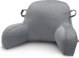 Cuscino per la lettura, Cuscino per il riposo a letto per adulti e bambini, Comodo cuscino per lo schienale in velluto con braccioli, tasche e maniglia per sedersi a letto, Cuscino per lo schienale per leggere, studiare e guardare la TV