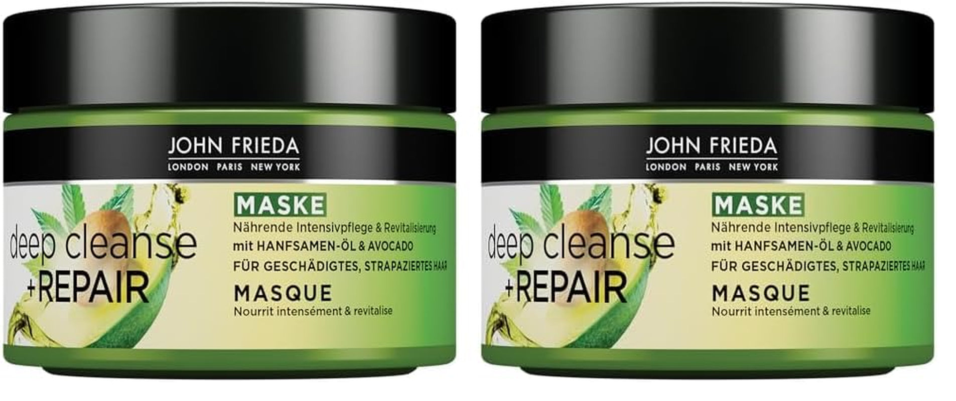 John Frieda - Maschera/Trattamento Deep Cleanse & Repair - Contenuto: 250 ml - Con olio di semi di canapa + avocado nutriente - Maschera lenitiva per capelli danneggiati Naty Shop maschera per capelli 250 ml (confezione da 2)