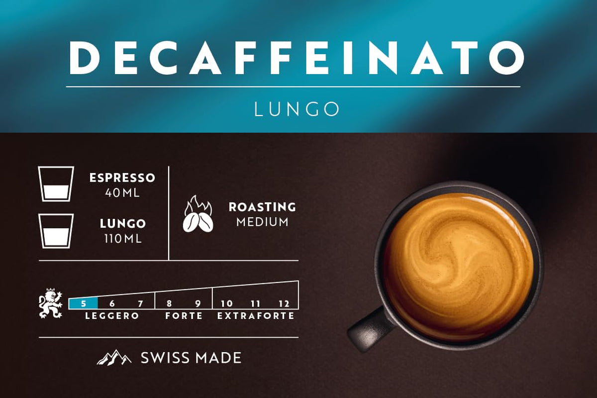 Café Royal Lungo Decaffeinato – Capsule di caffè compatibili Nespresso®, 100% Arabica, Intensità 5/12, Rainforest Alliance, decaffeinato, 100 capsule