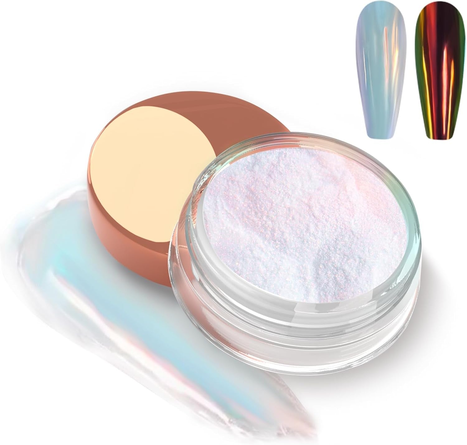White Pearl Chrom Nagel Pulver, Irisierendes Aurora Pulver Metallic Spiegel Effekt Glitter Pulver Pearlescent Eis Transparent Meerjungfrau Pigment Perle Glitter Staub für Nail Art Dekoration
