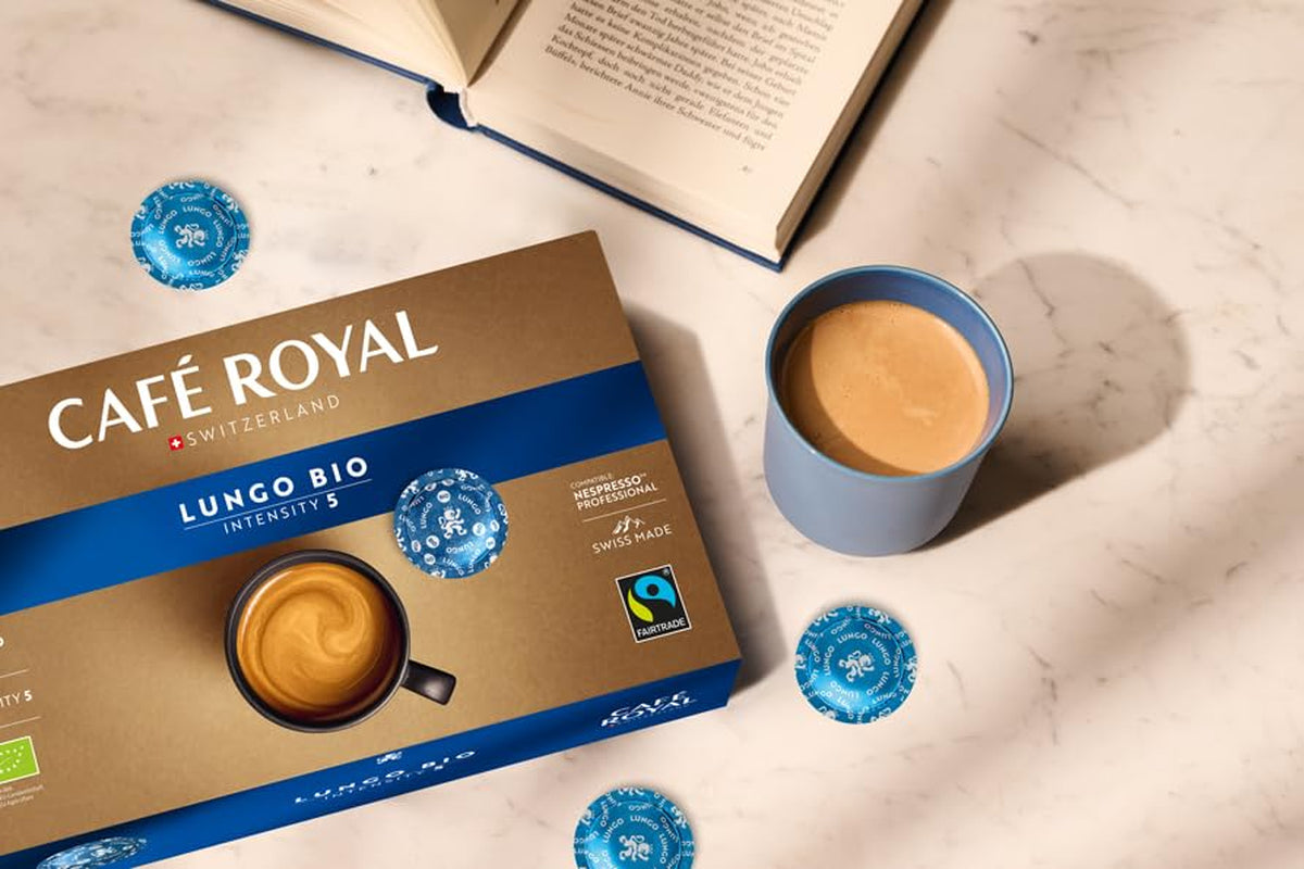 Café Royal Professional Pads, Bio Lungo, 50 cialde compatibili Nespresso (R) Professional per ufficio e gastronomia, bio e commercio equo e solidale zertifiziert, 100 centesimi di Arabica, intensità 5