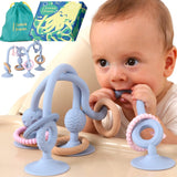 JUMBLE JANGLE Anello per la dentizione del bambino: Giocattolo per la dentizione del bambino 3-24 mesi | Set di 7 giocattoli da masticare senza BPA | Anello da dentizione in silicone rinfrescante | Giocattolo per bambini con ventosa per seggiolone, tavolo e vasca da bagno