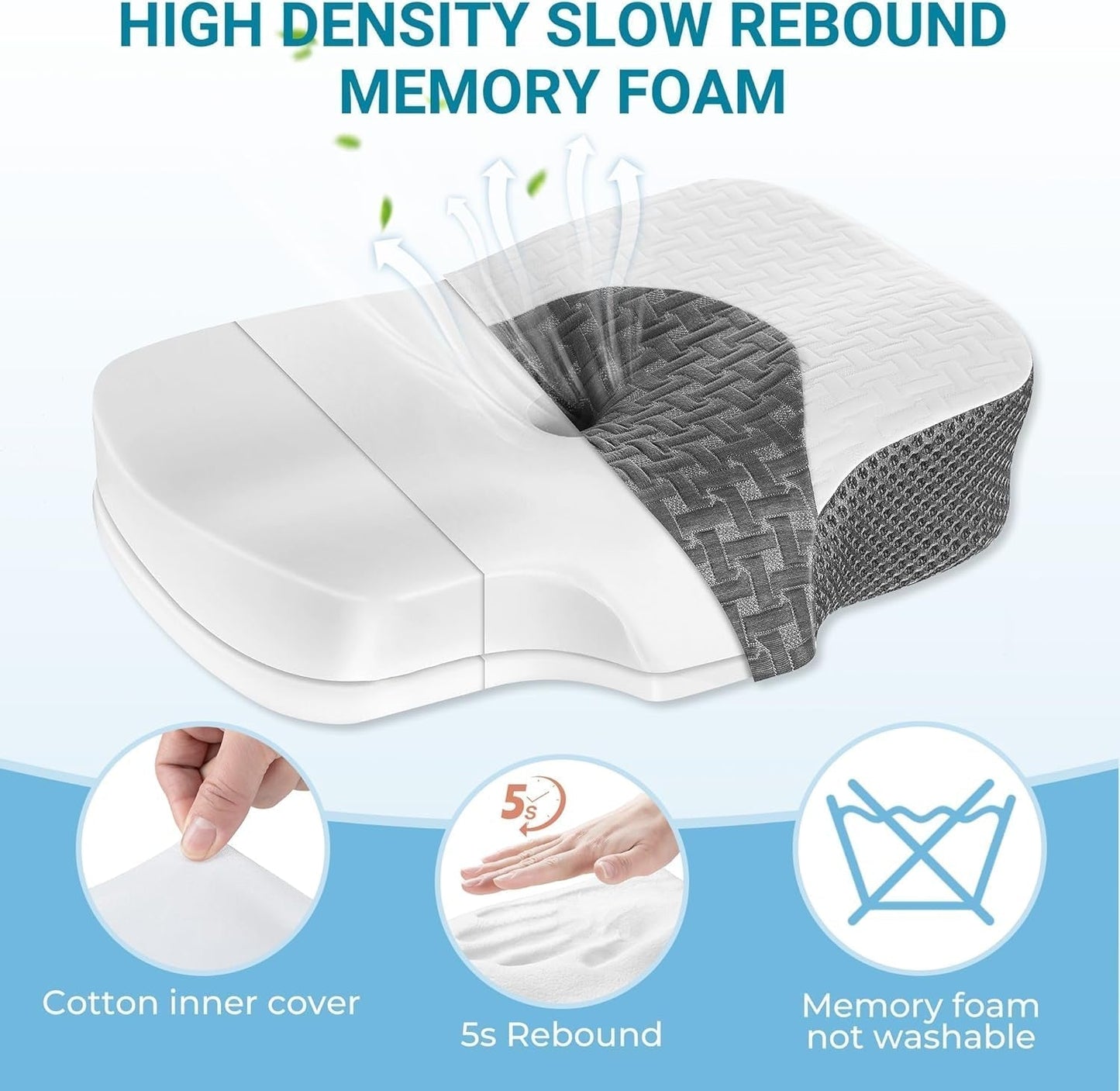 Elviros Cuscino ortopedico in Memory Foam Cuscino per dolori al collo Cuscino per dormire Cuscino ergonomico per il collo Cuscino di supporto per il collo Cuscino antirussamento per chi dorme sul fianco Cuscini ortopedici cervicali bianchi Naty Shop