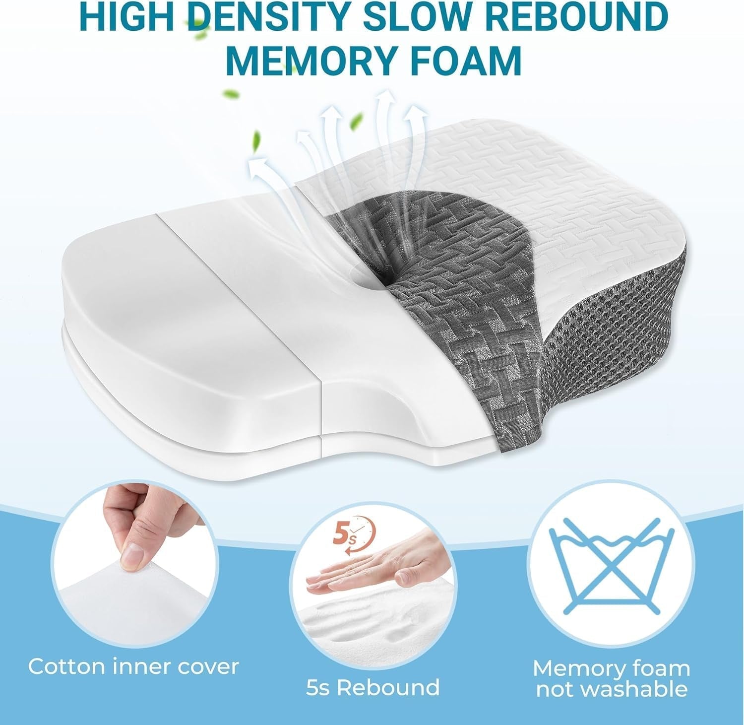Elviros Cuscino ortopedico in Memory Foam Cuscino per dolori al collo Cuscino per dormire Cuscino ergonomico per il collo Cuscino di supporto per il collo Cuscino antirussamento per chi dorme sul fianco Cuscini ortopedici cervicali bianchi Naty Shop