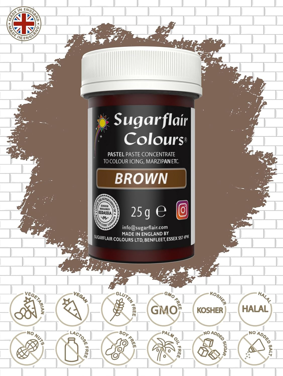 Pasta colorante alimentare marrone Sugarflair, colorante alimentare pastello altamente concentrato per crema al burro, fondente, glassa reale, decorazioni per torte e altro ancora! Colorante alimentare vivace! - 25 g