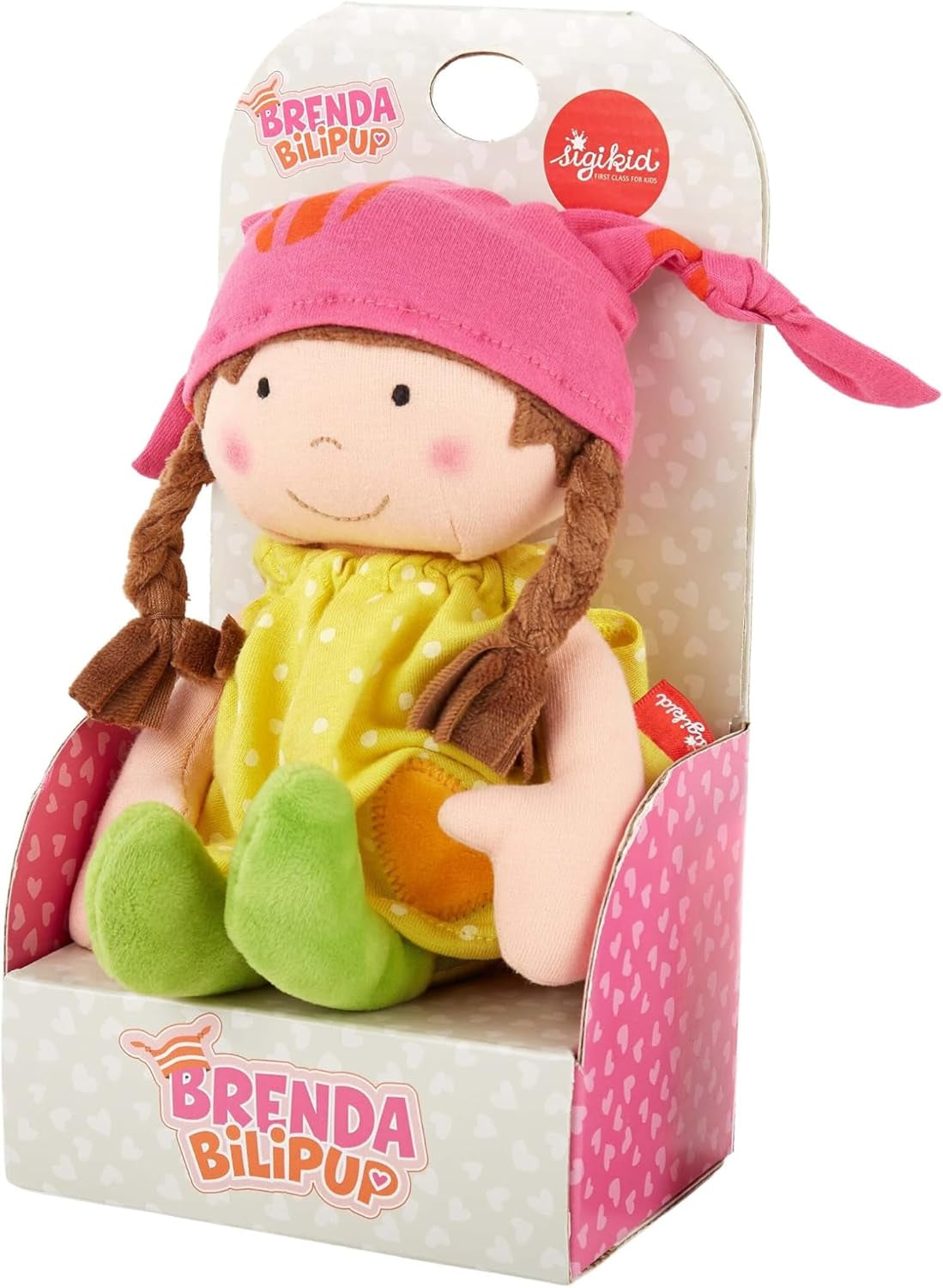 SIGIKID 39411 Piccola bambola morbida per bambina, giocattolo per bambini, consigliata dai 6 mesi, giallo